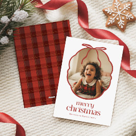 Elegant Red Bow Playful Kid Family Photo Christmas Feiertagskarte