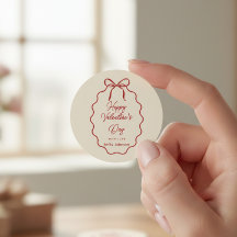 Elegant Red Bow Valentine’s Day Round Sticker
