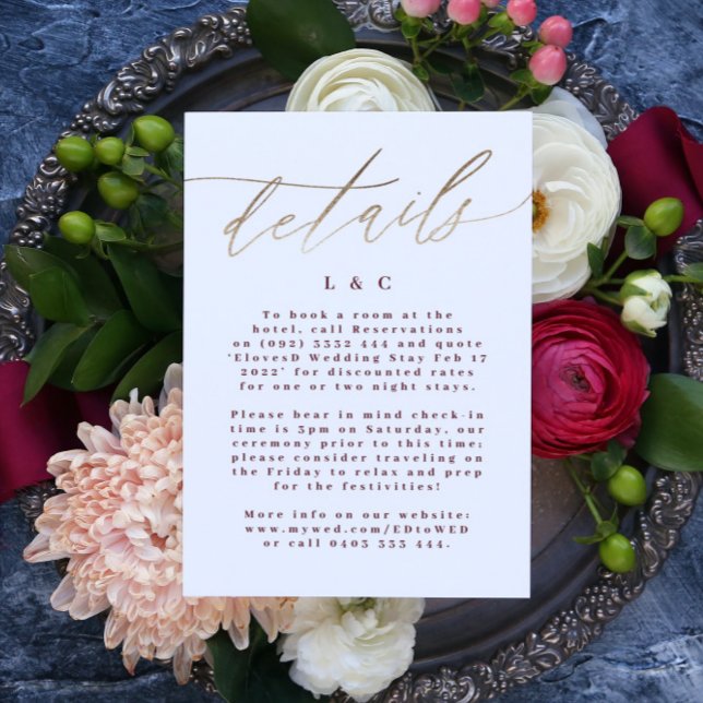 Elegant Red Burgundy Info Unterkunft Gold RSVP Karte (Von Creator hochgeladen)