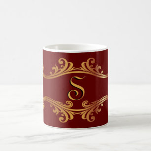 Elegant Red Burgundy Maroon Gold Monogram Initial Kaffeetasse