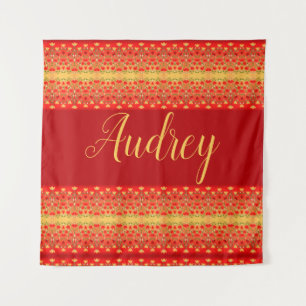 Elegant Red Burgundy und Gold Floral Wandteppich