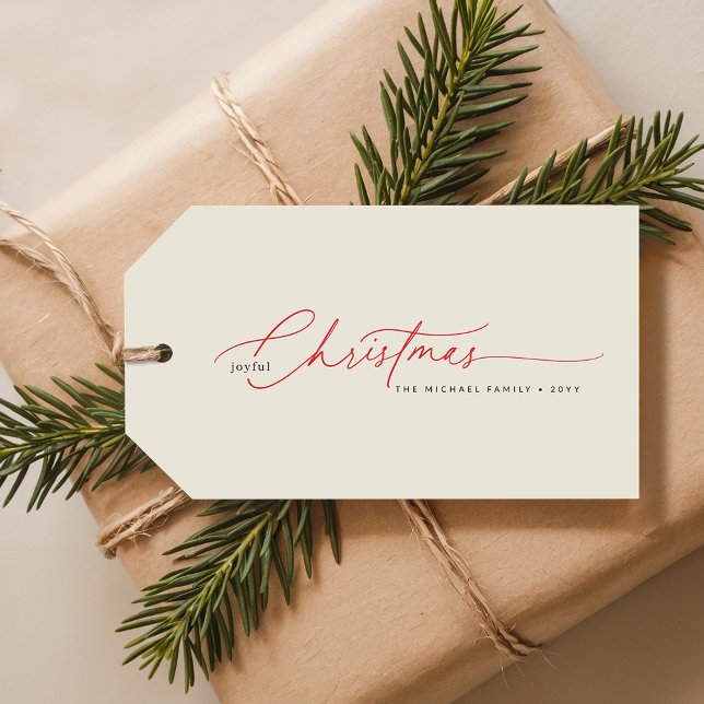 Elegant Red Calligraphy Christmas Family Name Geschenkanhänger (Von Creator hochgeladen)