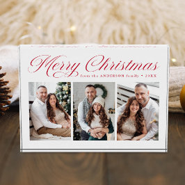 Elegant Red Calligraphy Script Frohe Weihnachten 3 Fotoblock