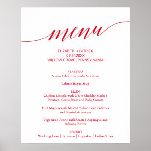 Elegant Red Calligraphy Wedding Menu Sign Poster