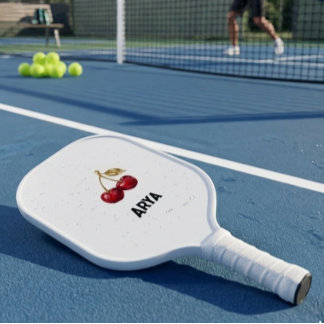 Elegant Red Cherry & Gold Leaves Aesthetic Pickleball Schläger