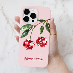 Elegant Red Cherry Personalisierter Skriptname Ros Case-Mate iPhone 14 Pro Max Hülle