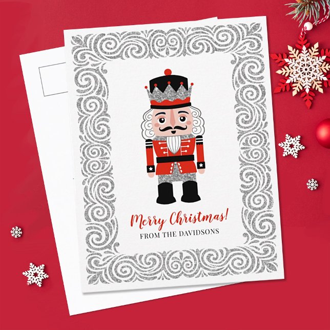 Elegant Red Christmas Nutcracker Feiertagspostkarte (An elegant nutcracker Christmas postcard for your holiday greetings.)