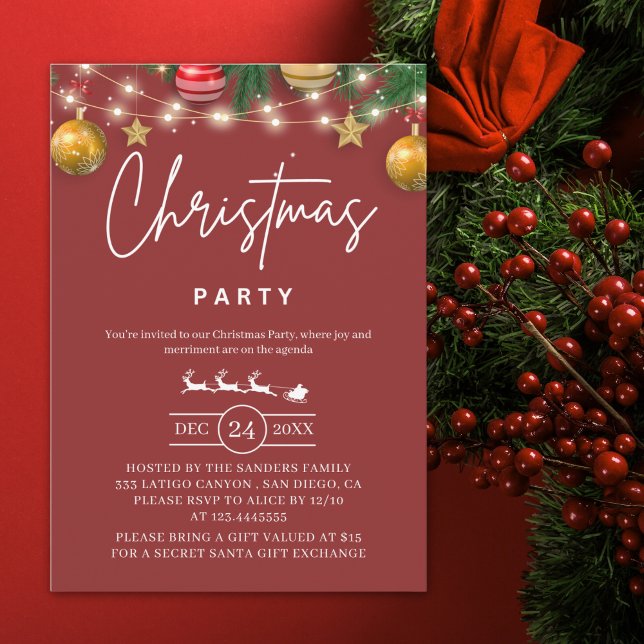 Elegant Red Christmas Party Invitation Einladung (Von Creator hochgeladen)
