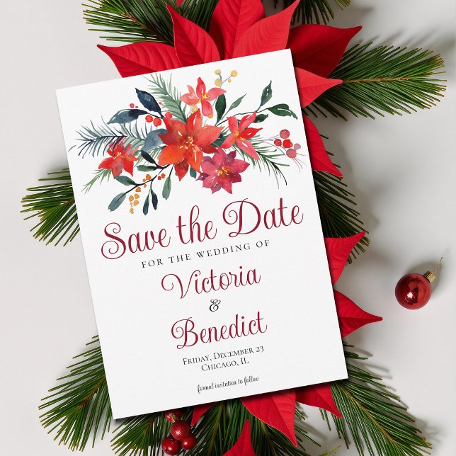 Elegant Red Christmas Poinsettia Save the Date Einladung (Von Creator hochgeladen)