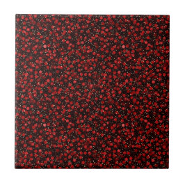 Elegant Red Confetti on Black Glitter Style Fliese