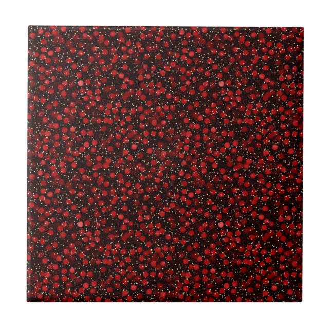 Elegant Red Confetti on Black Glitter Style Fliese (Vorderseite)