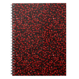 Elegant Red Confetti on Black Glitter Style Notizblock