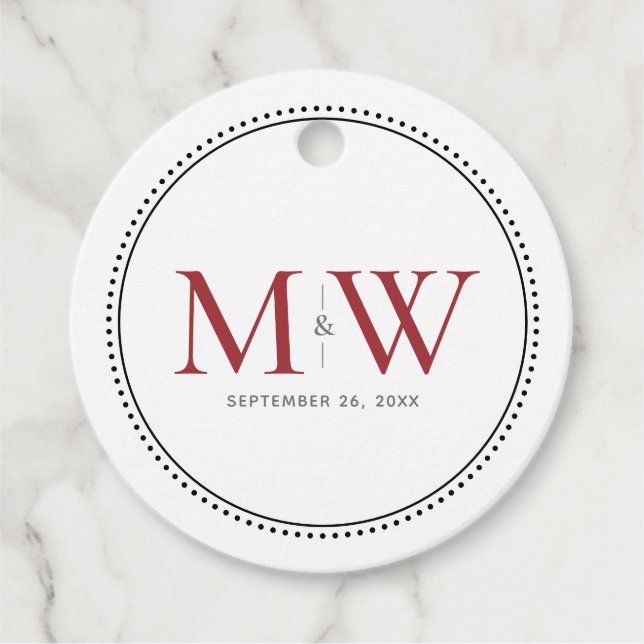 Elegant Red Couple's Monogram Wedding Geschenkanhänger (Vorderseite)