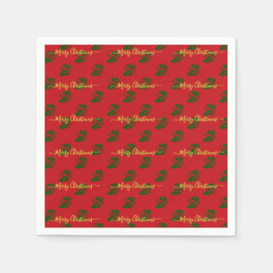 Elegant Red Custom Christmas Holly Paper Serviette