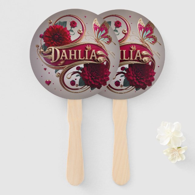 Elegant Red Dahlia Flower Art Fächer (Vorne und Hinten)