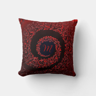 Elegant Red Damask Monogram Kissen