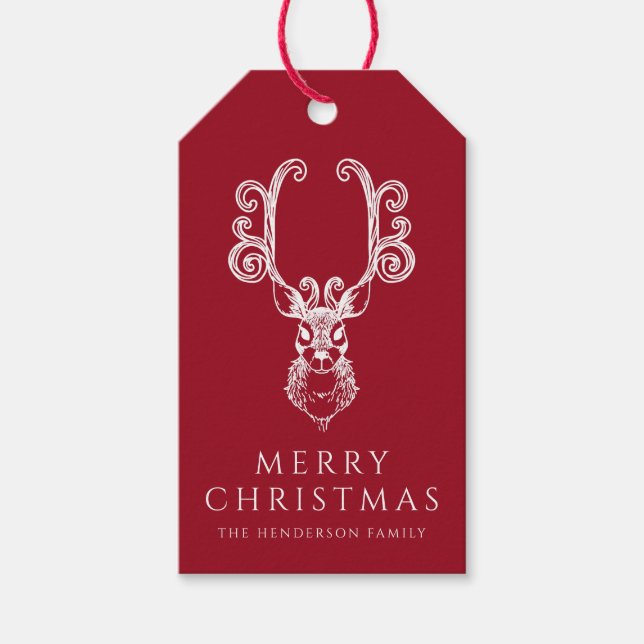 Elegant Red Deer Frohe Weihnachten Geschenkanhänger (Vorderseite)