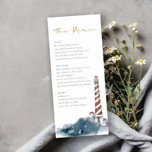 ELEGANT RED DUSKY BLAUE LIGHTHOUSE SEA WAVE WEDD MENÜKARTE