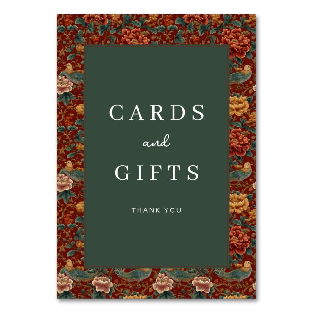 Elegant Red Floral Border Tischnummer (Vorderseite)