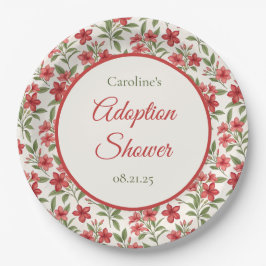 Elegant Red Floral Botanical Adoption Shower Pappteller