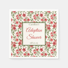 Elegant Red Floral Botanical Adoption Shower Serviette