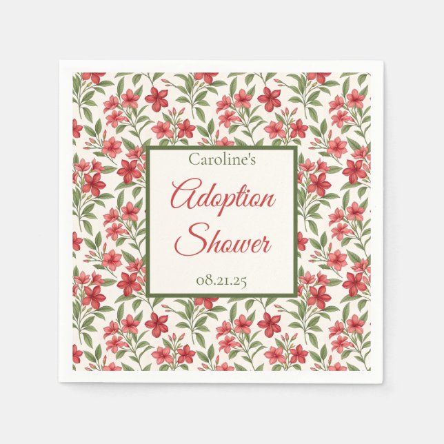 Elegant Red Floral Botanical Adoption Shower Serviette (Vorderseite)