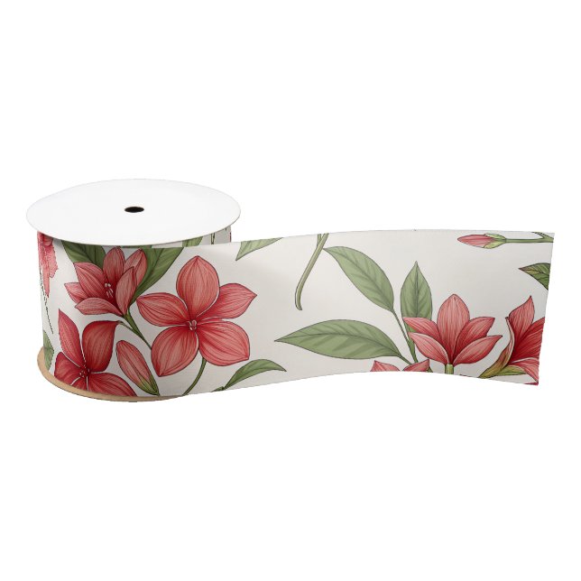 Elegant Red Floral Botanical Blooms Satinband (Spule)