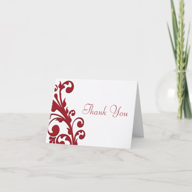 Elegant Red Floral Dankeskarte (Vorderseite)