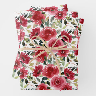 Elegant Red Floral Geschenkpapier Set