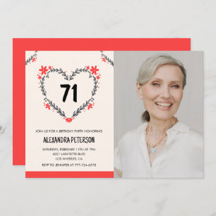 Elegant Red Floral Heart für ihren 71. Geburtstag Einladung