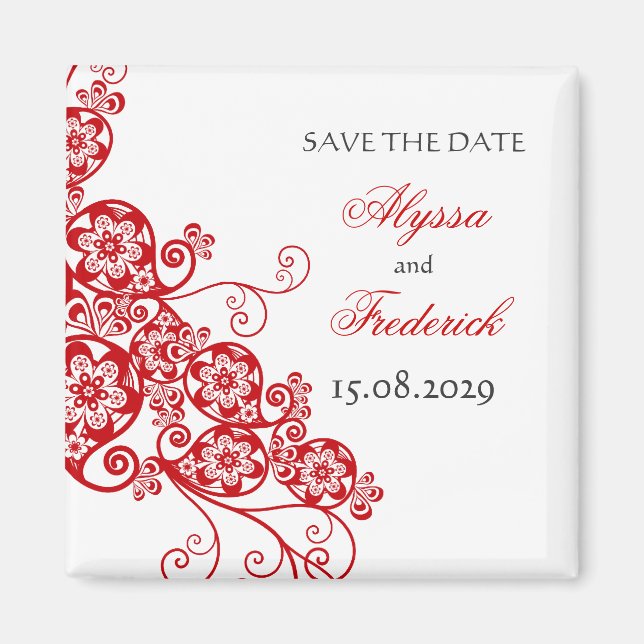 Elegant Red Floral Paisley Save the Date Vintag Magnet (Vorne)