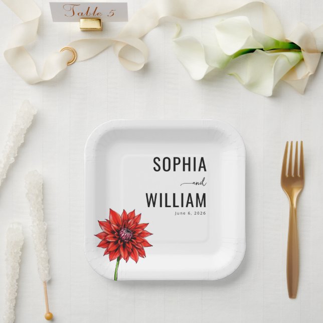 Elegant Red Floral Pappteller (Hochzeit)