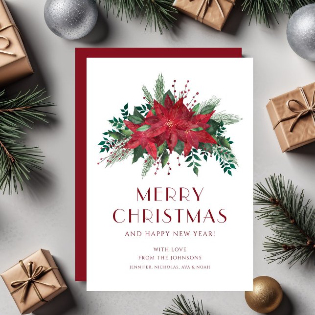 Elegant Red Floral Poinsettia Frohe Weihnachten (Elegant Red Floral Poinsettia Merry Christmas Holiday Card)