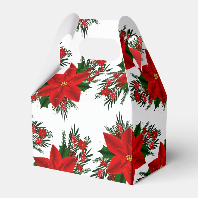 Elegant Red Floral Poinsettia Pine Greenerity Blät Geschenkschachtel (Vorderseite)