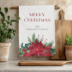 Elegant Red Floral Poinsettia Weihnachten Geschirrtuch
