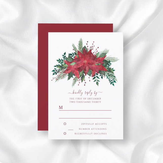 Elegant Red Floral Poinsettia Weihnachtsfeier RSVP Karte (Von Creator hochgeladen)