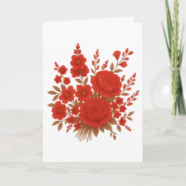Elegant Red Floral Romantic Rose Bouquet Design Ankündigung (Vorderseite)
