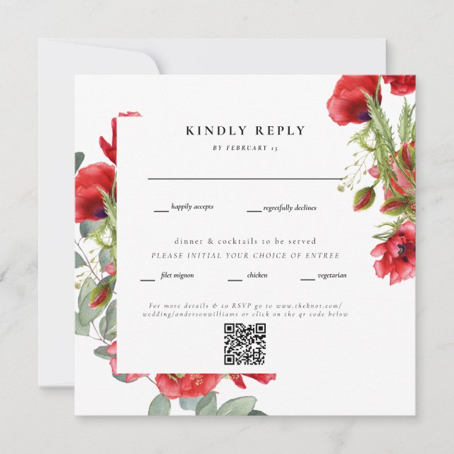 Elegant Red Floral Square Wedding QR Code UAWG (Vorderseite)