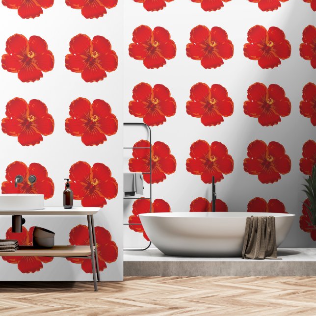 Elegant Red Floral Tapete (Badezimmer)