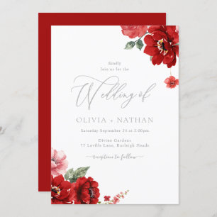 Elegant Red Floral Wedding Einladung