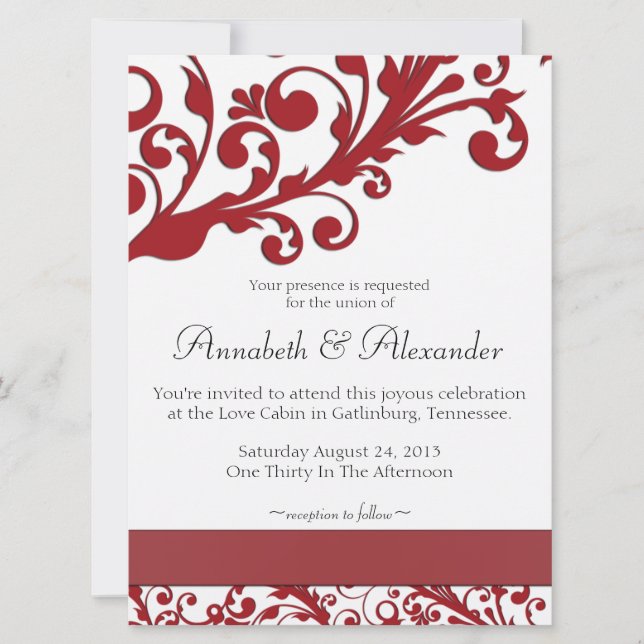 Elegant Red Floral Wedding Einladung (Vorderseite)