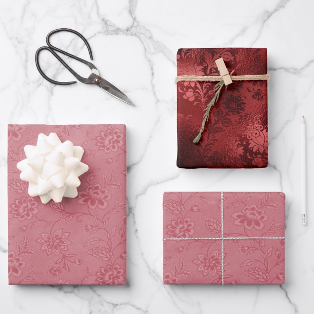 Elegant Red Floral Wedding Geschenkpapier Set (Vorderseite)