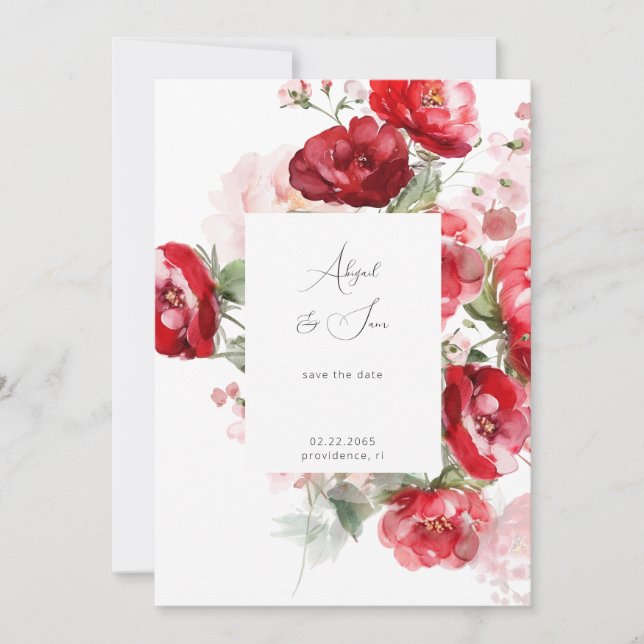Elegant Red Floral Wedding Save the Date (Vorderseite)