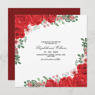 Elegant Red Floral Wedding speichern das Datum Ein Einladung
