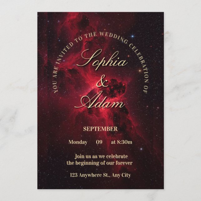 Elegant Red Galaxy Wedding Invitation Einladung (Vorderseite)