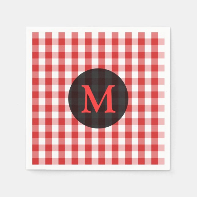Elegant Red Gingham Pattern Personalisiert Monogra Serviette (Vorderseite)