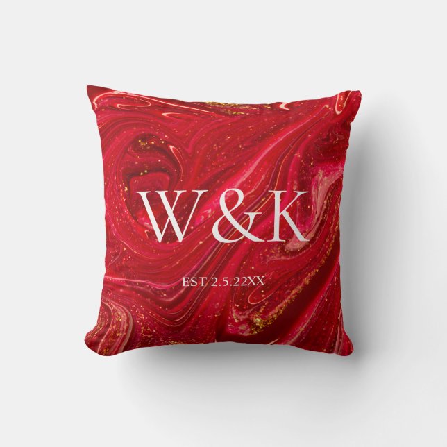 Elegant Red Glitter Initial Wedding Couple  Kissen (Vorderseite)