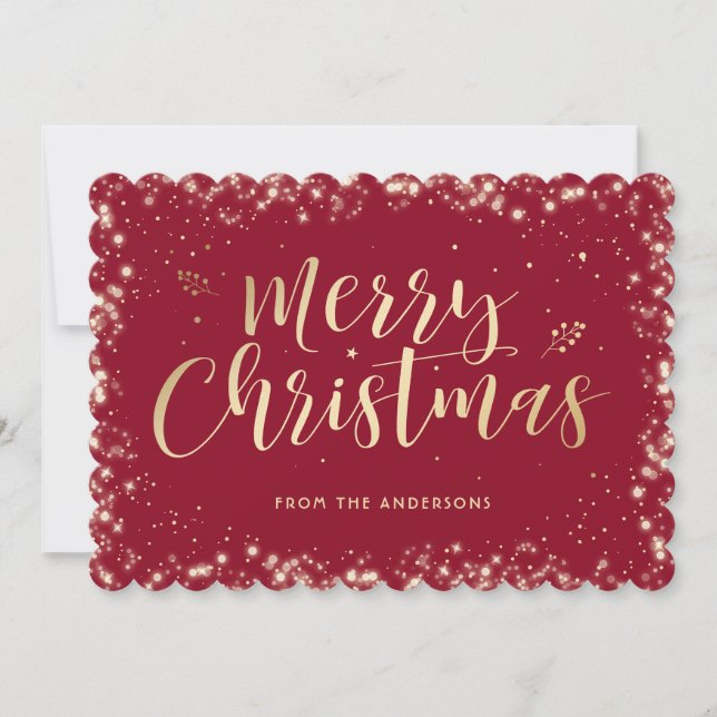 Elegant Red Gold Calligraphy Frohe Weihnachten (Vorderseite)
