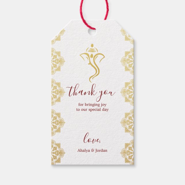 Elegant Red & Gold Ganesha & Mehndi Hindu Wedding Geschenkanhänger (Vorderseite)