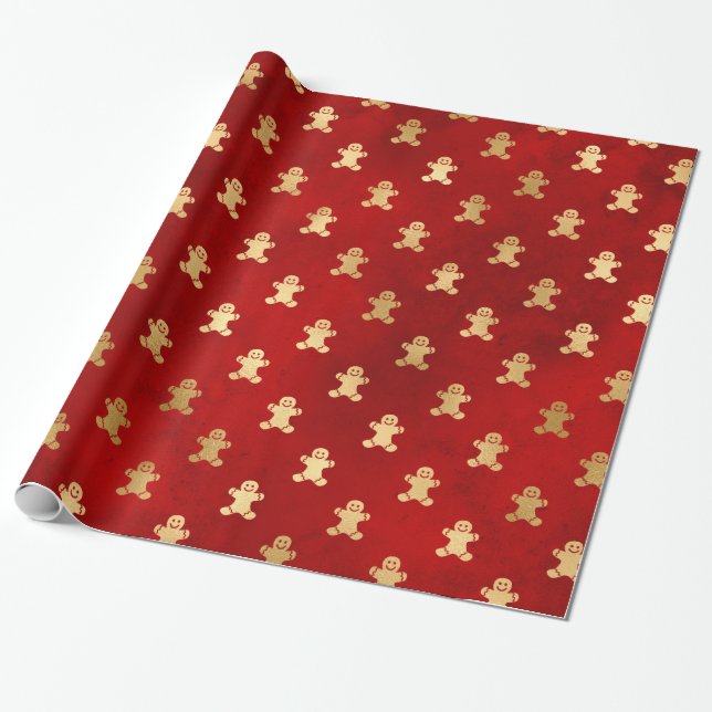 Elegant Red Gold Gingerbret Weihnachten Geschenkpapier (Ungerollt)